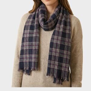 LOFT Cotton Rayon Rectangle Womens Scarf Blue Purple Plaid 25" x 38"